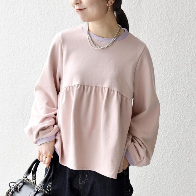 シップス エニィ（SHIPS any）/SHIPS any:〈洗濯機可能〉裏毛 バイカラー ペプラム スウェット プルオーバー