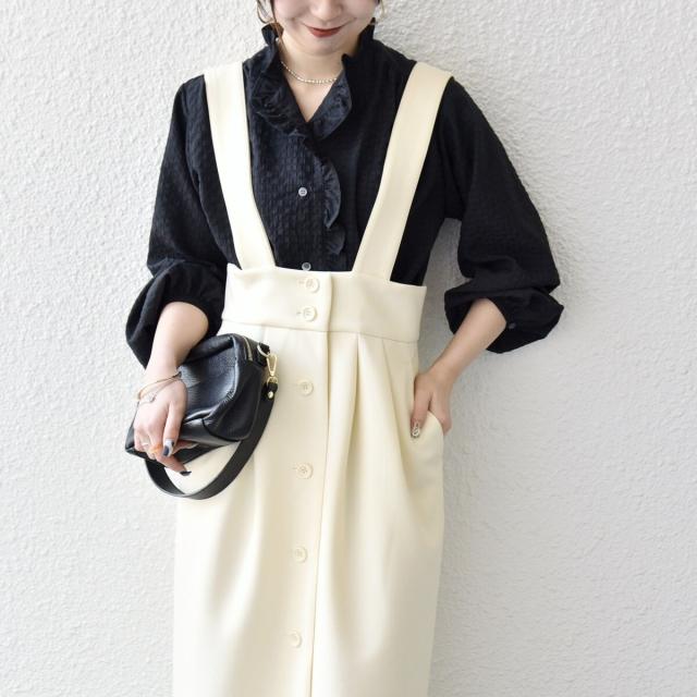 シップス エニィ（SHIPS any）/《予約》SHIPS any:〈洗濯機可能〉ジャージー サスペンダー ハイウエスト Iライン スカート