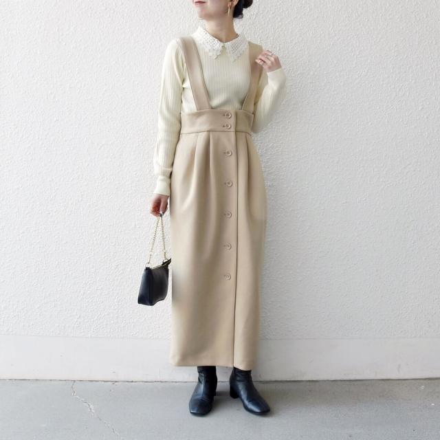 シップス エニィ（SHIPS any）/《予約》SHIPS any:〈洗濯機可能〉ジャージー サスペンダー ハイウエスト Iライン スカート