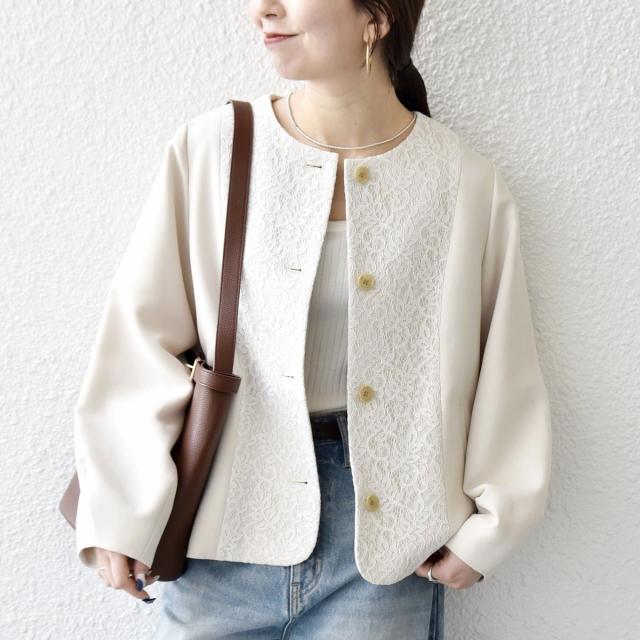 シップス エニィ（SHIPS any）/《予約》SHIPS any: ダブルクロス レース ノーカラー ジャケット［NAVY BLUE］