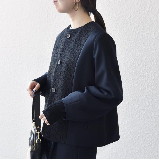 シップス エニィ（SHIPS any）/《予約》SHIPS any: ダブルクロス レース ノーカラー ジャケット［NAVY BLUE］