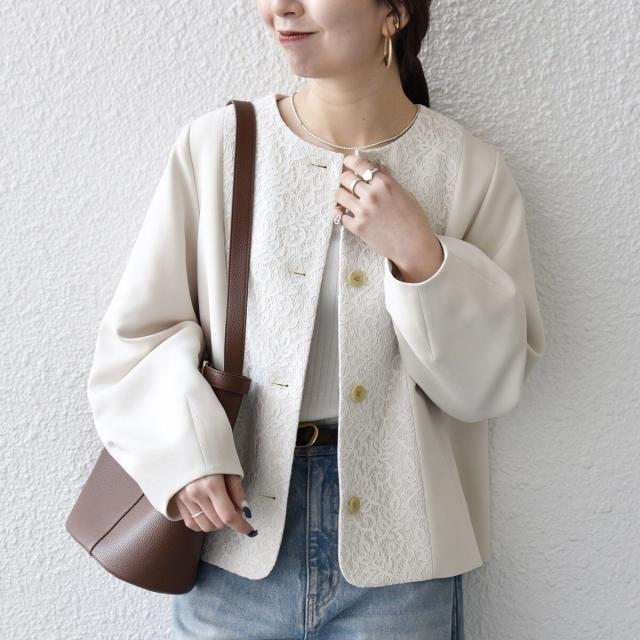 シップス エニィ（SHIPS any）/《予約》SHIPS any: ダブルクロス レース ノーカラー ジャケット［NAVY BLUE］