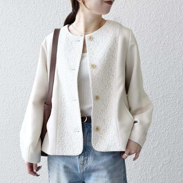 シップス エニィ（SHIPS any）/《予約》SHIPS any: ダブルクロス レース ノーカラー ジャケット［NAVY BLUE］