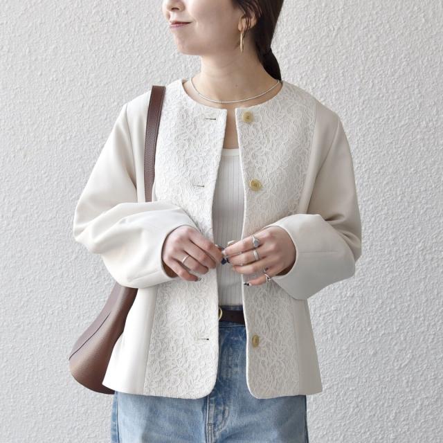 シップス エニィ（SHIPS any）/《予約》SHIPS any: ダブルクロス レース ノーカラー ジャケット［NAVY BLUE］