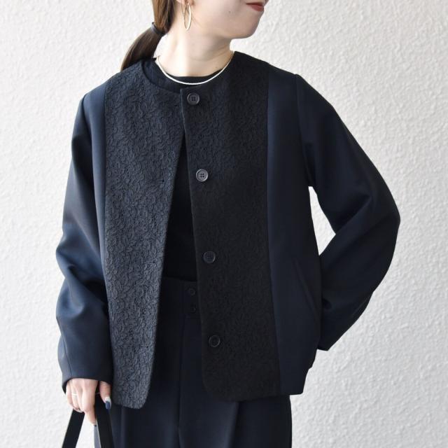 シップス エニィ（SHIPS any）/《予約》SHIPS any: ダブルクロス レース ノーカラー ジャケット［NAVY BLUE］