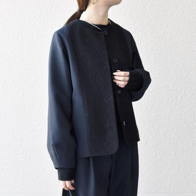 シップス エニィ（SHIPS any）/《予約》SHIPS any: ダブルクロス レース ノーカラー ジャケット［NAVY BLUE］