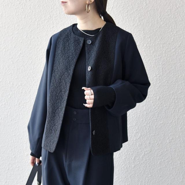 シップス エニィ（SHIPS any）/《予約》SHIPS any: ダブルクロス レース ノーカラー ジャケット［NAVY BLUE］