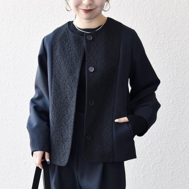 シップス エニィ（SHIPS any）/《予約》SHIPS any: ダブルクロス レース ノーカラー ジャケット［NAVY BLUE］