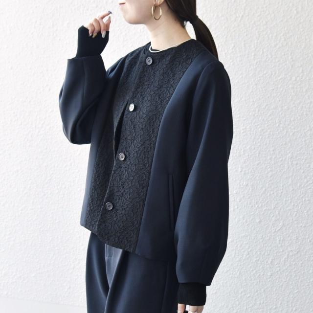シップス エニィ（SHIPS any）/《予約》SHIPS any: ダブルクロス レース ノーカラー ジャケット［NAVY BLUE］