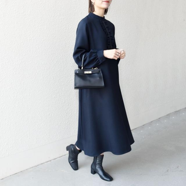 シップス エニィ（SHIPS any）/《予約》SHIPS any: ダブルクロス フリル パフスリーブ ワンピース［NAVY BLUE］