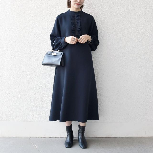 シップス エニィ（SHIPS any）/《予約》SHIPS any: ダブルクロス フリル パフスリーブ ワンピース［NAVY BLUE］