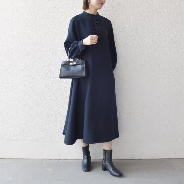 シップス エニィ（SHIPS any）/《予約》SHIPS any: ダブルクロス フリル パフスリーブ ワンピース［NAVY BLUE］