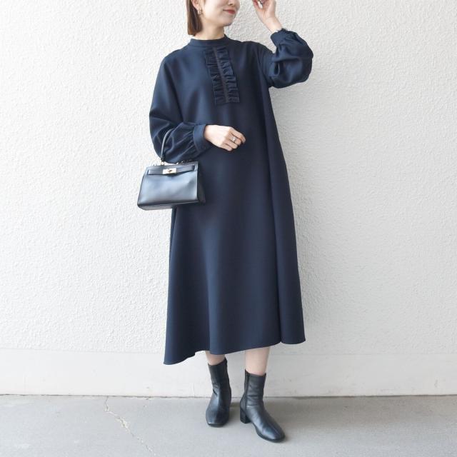 シップス エニィ（SHIPS any）/《予約》SHIPS any: ダブルクロス フリル パフスリーブ ワンピース［NAVY BLUE］