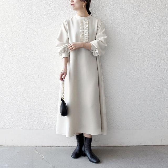 シップス エニィ（SHIPS any）/《予約》SHIPS any: ダブルクロス フリル パフスリーブ ワンピース［NAVY BLUE］