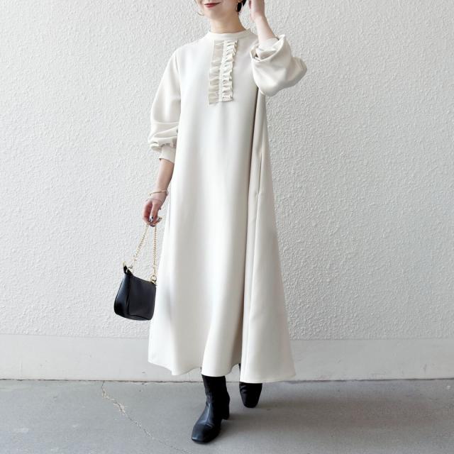 シップス エニィ（SHIPS any）/《予約》SHIPS any: ダブルクロス フリル パフスリーブ ワンピース［NAVY BLUE］