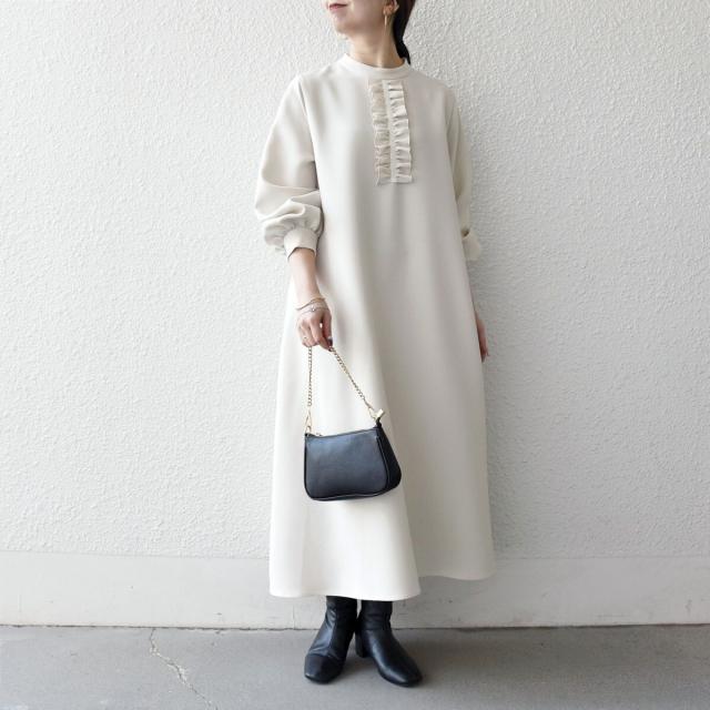 シップス エニィ（SHIPS any）/《予約》SHIPS any: ダブルクロス フリル パフスリーブ ワンピース［NAVY BLUE］