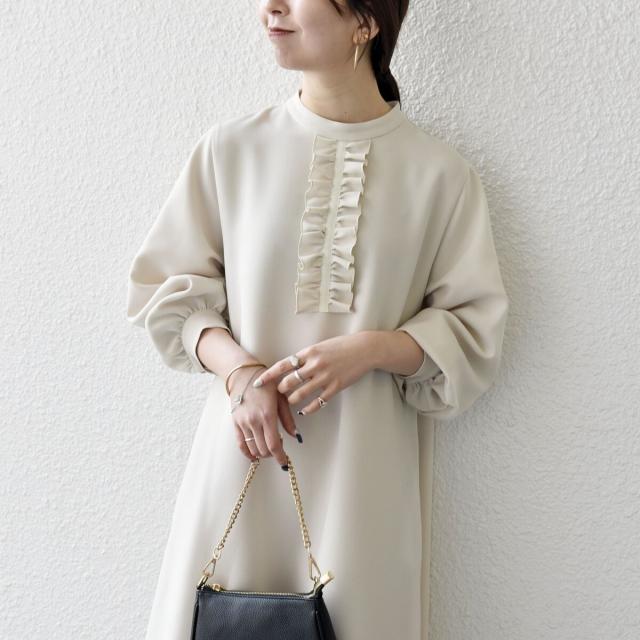 シップス エニィ（SHIPS any）/《予約》SHIPS any: ダブルクロス フリル パフスリーブ ワンピース［NAVY BLUE］