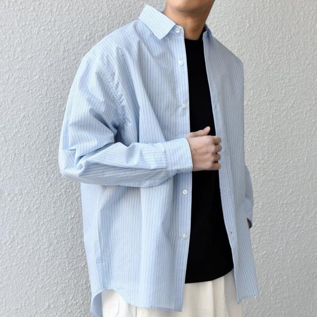 シップス エニィ（SHIPS any）/SHIPS any: JAPAN MADE ブルー ストライプ/ソリッド レギュラーカラー シャツ◇_1
