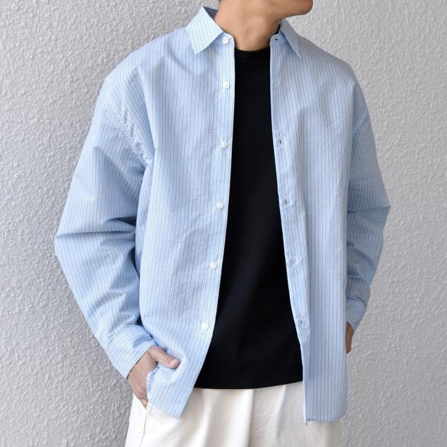 シップス エニィ（SHIPS any）/SHIPS any: JAPAN MADE ブルー ストライプ/ソリッド レギュラーカラー シャツ◇_5
