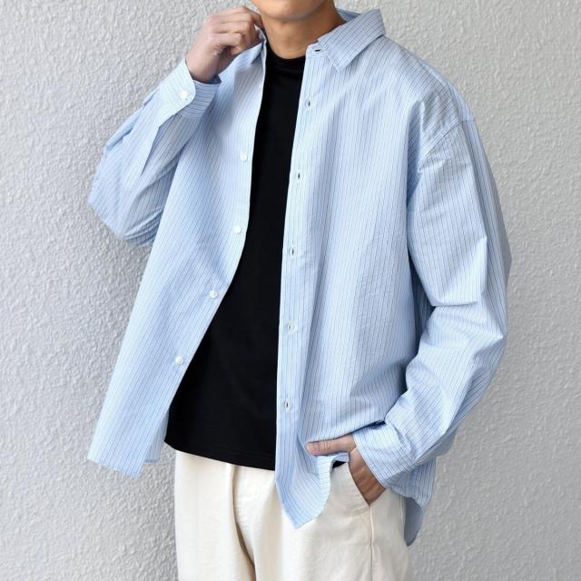 シップス エニィ（SHIPS any）/SHIPS any: JAPAN MADE ブルー ストライプ/ソリッド レギュラーカラー シャツ◇_6