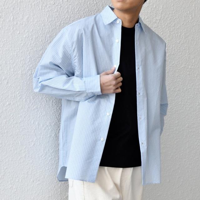 シップス エニィ（SHIPS any）/SHIPS any: JAPAN MADE ブルー ストライプ/ソリッド レギュラーカラー シャツ◇_7