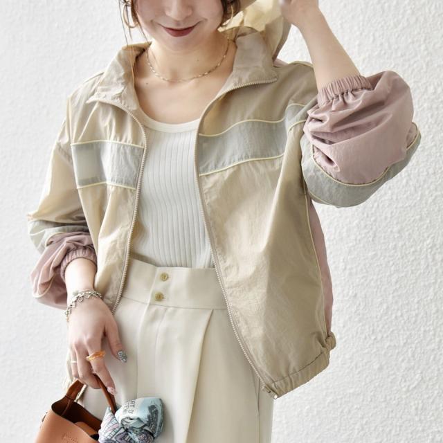 シップス エニィ（SHIPS any）/SHIPS any:〈洗濯機可能〉ナイロン スタンドカラー 配色 ジップ ブルゾン