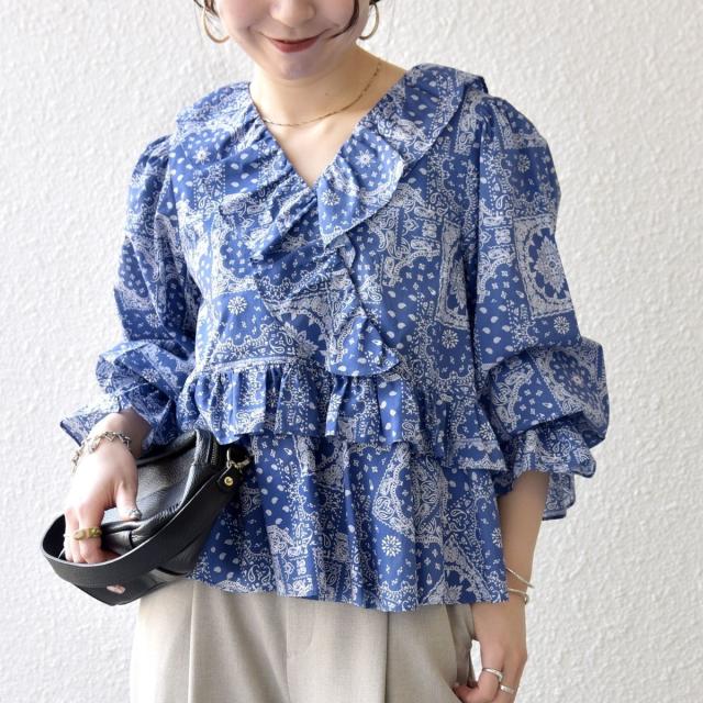 シップス エニィ（SHIPS any）/SHIPS any:〈洗濯機可能〉バンダナ プリント カシュクール フリル ブラウス