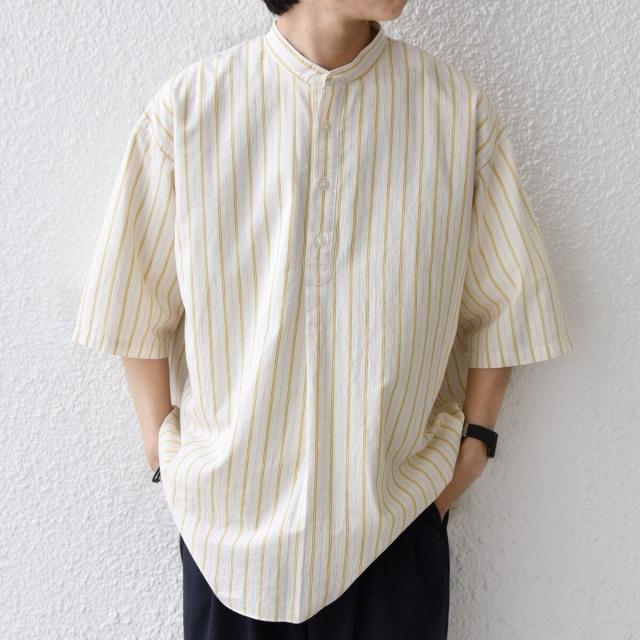 シップス エニィ（SHIPS any）/SHIPS any:〈洗濯機可能〉コットン/リネン ストライプ バンド スキッパー ハーフスリーブ