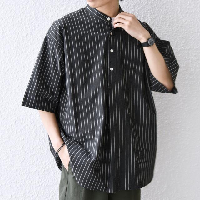 シップス エニィ（SHIPS any）/SHIPS any:〈洗濯機可能〉コットン/リネン ストライプ バンド スキッパー ハーフスリーブ_4