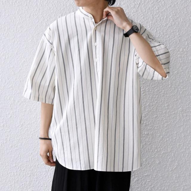 シップス エニィ（SHIPS any）/SHIPS any:〈洗濯機可能〉コットン/リネン ストライプ バンド スキッパー ハーフスリーブ_7