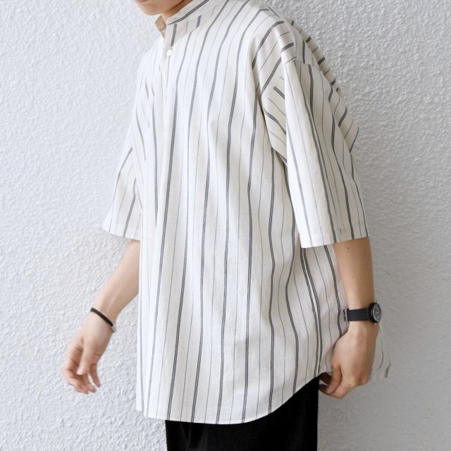 シップス エニィ（SHIPS any）/SHIPS any:〈洗濯機可能〉コットン/リネン ストライプ バンド スキッパー ハーフスリーブ_8