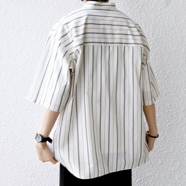 シップス エニィ（SHIPS any）/SHIPS any:〈洗濯機可能〉コットン/リネン ストライプ バンド スキッパー ハーフスリーブ_9