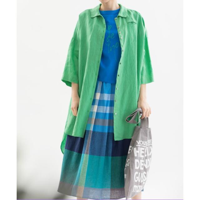 ノップドゥノッド（nop de nod）/ベルギーリネン7分袖チュニックシャツ