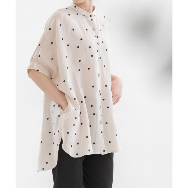 レーヨンリネンPolka ふんわり半袖シャツ ノップドゥノット SUMMER SALE】レーヨンリネンPolka ふんわり半袖シャツ | COO ONLINE