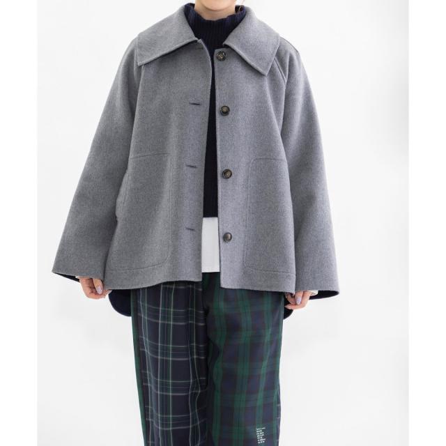 【新品】nop de nod ダブルフェイスリバーシブルビック襟ショートコート ノップドゥノッド nop de nod ダブルフェイスリバーシブルビック