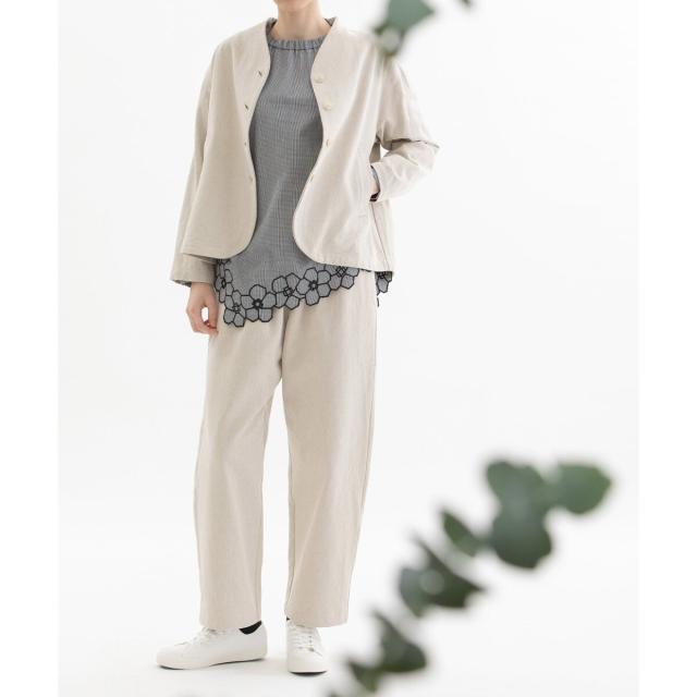 新品　nop de nod ノップドゥノッド　コットンリネンバックヘムロゴパンツ ノップドゥノッド nop de nod コットンリネンバックヘムロゴ