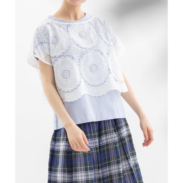 ノップドゥノッド（nop de nod）/刺繍レースクロップドレイヤートップス