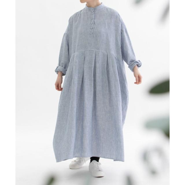 ノップドゥノッド（nop de nod）/リネンバンドカラーシャツワンピース