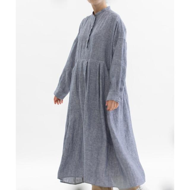 ノップドゥノッド（nop de nod）/リネンバンドカラーシャツワンピース