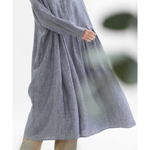 ノップドゥノッド（nop de nod）/リネンバンドカラーシャツワンピース