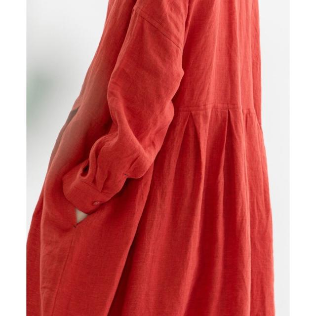 ノップドゥノッド（nop de nod）/リネンバンドカラーシャツワンピース