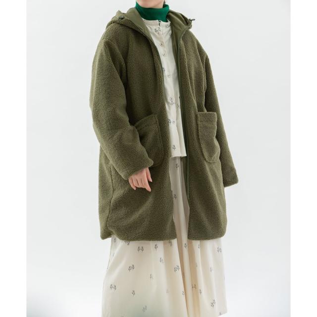 ノップドゥノッド（nop de nod）/ナイロンタフタ×フリースボアリバーシブルフードコート