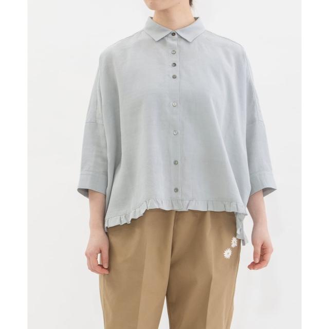 ノップドゥノッド（nop de nod）/6分袖裾フリルクロップドシャツ