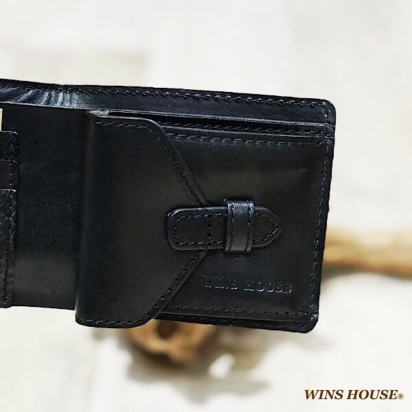 ウインズハウス（WINS HOUSE）/ブラックパイソンレザー二つ折り 蛇革