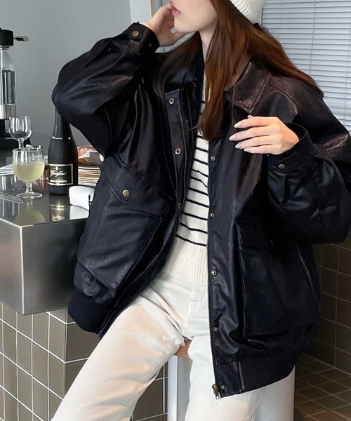 クラシカルエルフ（Classical Elf）/《JaVaジャバ コラボ》１点投入で即、秋めく！フェイクレザーヴィンテージオーバーブルゾン