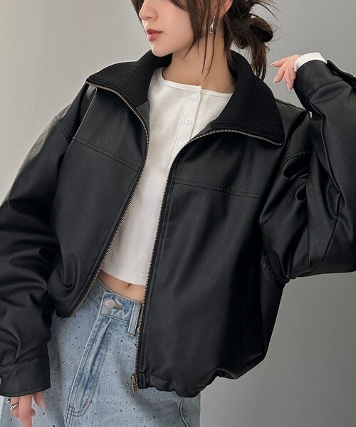 クラシカルエルフ（Classical Elf）/《Javaジャバコラボ》洗練された大人スタイル。ショート丈リブタートルフェイクレザージャケット