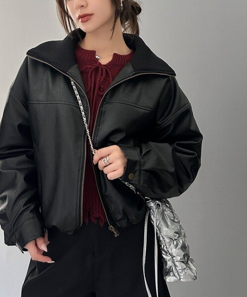 クラシカルエルフ（Classical Elf）/《Javaジャバコラボ》洗練された大人スタイル。ショート丈リブタートルフェイクレザージャケット