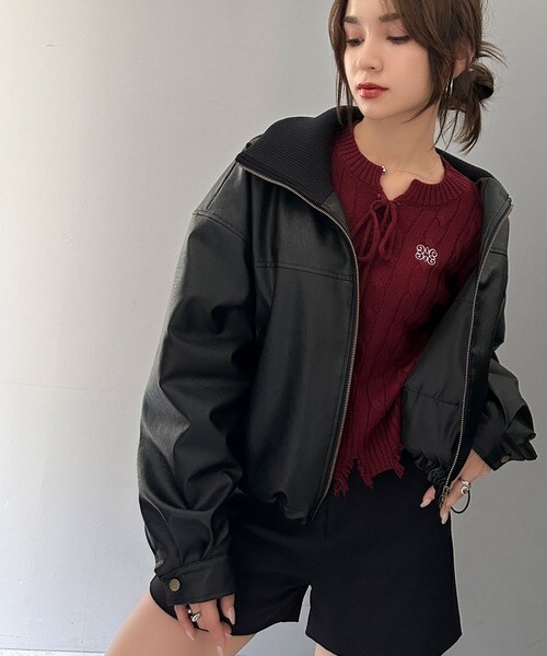 クラシカルエルフ（Classical Elf）/《Javaジャバコラボ》洗練された大人スタイル。ショート丈リブタートルフェイクレザージャケット