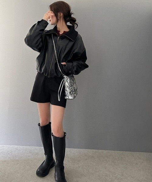 クラシカルエルフ（Classical Elf）/《Javaジャバコラボ》洗練された大人スタイル。ショート丈リブタートルフェイクレザージャケット