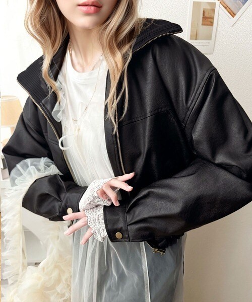 クラシカルエルフ（Classical Elf）/《Javaジャバコラボ》洗練された大人スタイル。ショート丈リブタートルフェイクレザージャケット